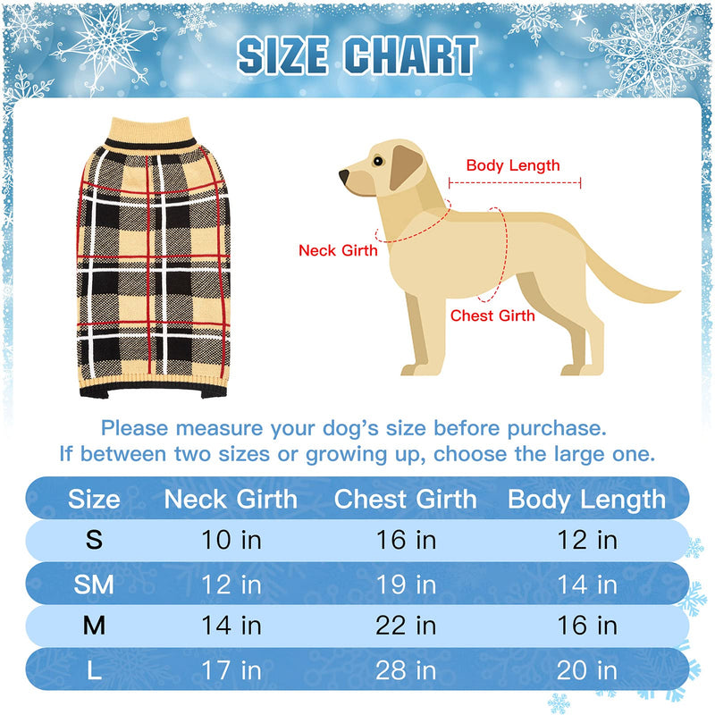 Dog Sweater Pet Knitted Clothes - Classic Plaid Pull Over Turtleneck Dog Sweaters with Leash Hole Warm Dogs Winter Clothing for Small Medium Dogs Cats Puppy S-Medium Beige - PawsPlanet Australia