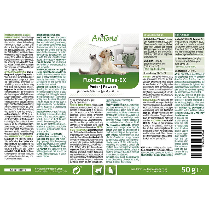 AniForte Flea EX Powder 250ml: Natural Flea Treatment for Dogs, Cats and Pets, Mite Treatment & Parasite Treatment, For External Use - PawsPlanet Australia