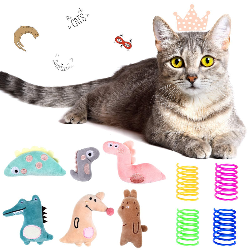 Zomiboo 14 Pieces Catnip Toy Cat Springs Toy Set Includes 6 Pieces Plush Catnip Cat Chew Toys 8 Pieces Plastic Colorful Coils Spiral Springs for Cat Kitten Indoor and Outdoor Playing - PawsPlanet Australia