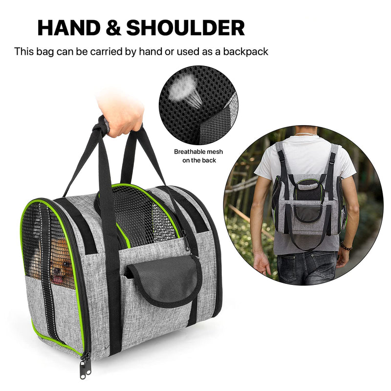 T-Buy Pet Carrier Backpack for Small Cats and Dogs,Foldable Cat Backpack Carrier,Ventilated Design,Two-Sided Entry,Pet Backpack Bag for Travel,Hiking & Outdoor Use Grey+Green - PawsPlanet Australia