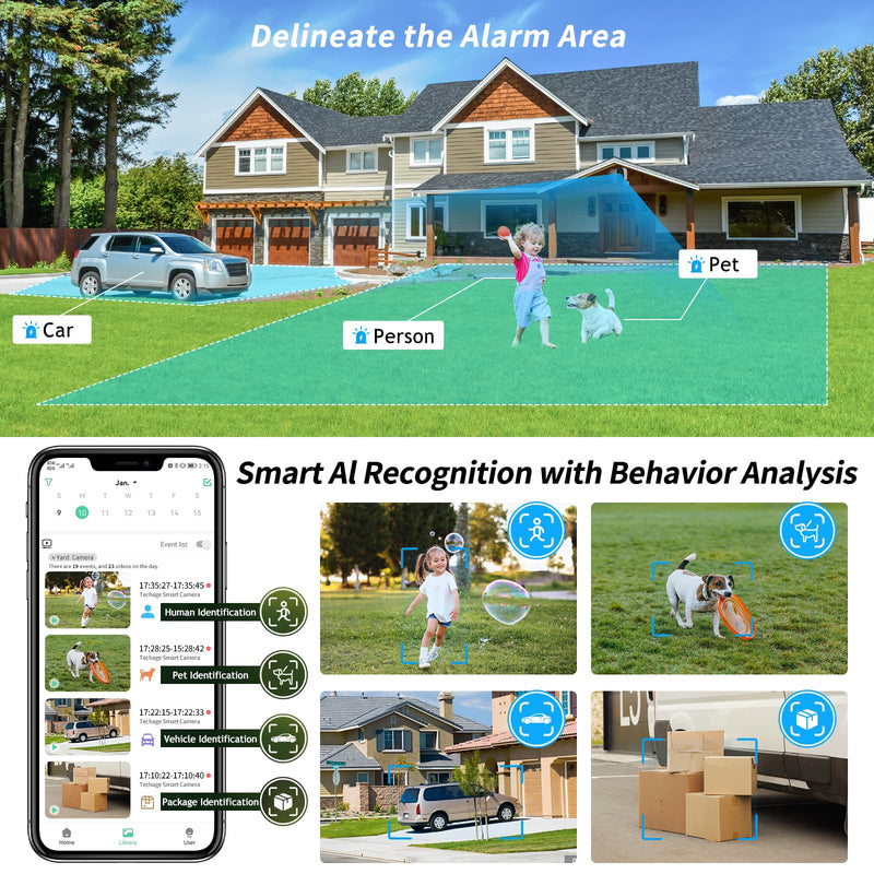Techage 1080P Outdoor Solar Surveillance Camera, 2K WiFi Camera Outdoor with PIR Motion Sensor, IP66, 2-Way Audio, 64G microSD Card Slot, Cloud Edge Camera Support Alexa MINI 2MP - PawsPlanet Australia