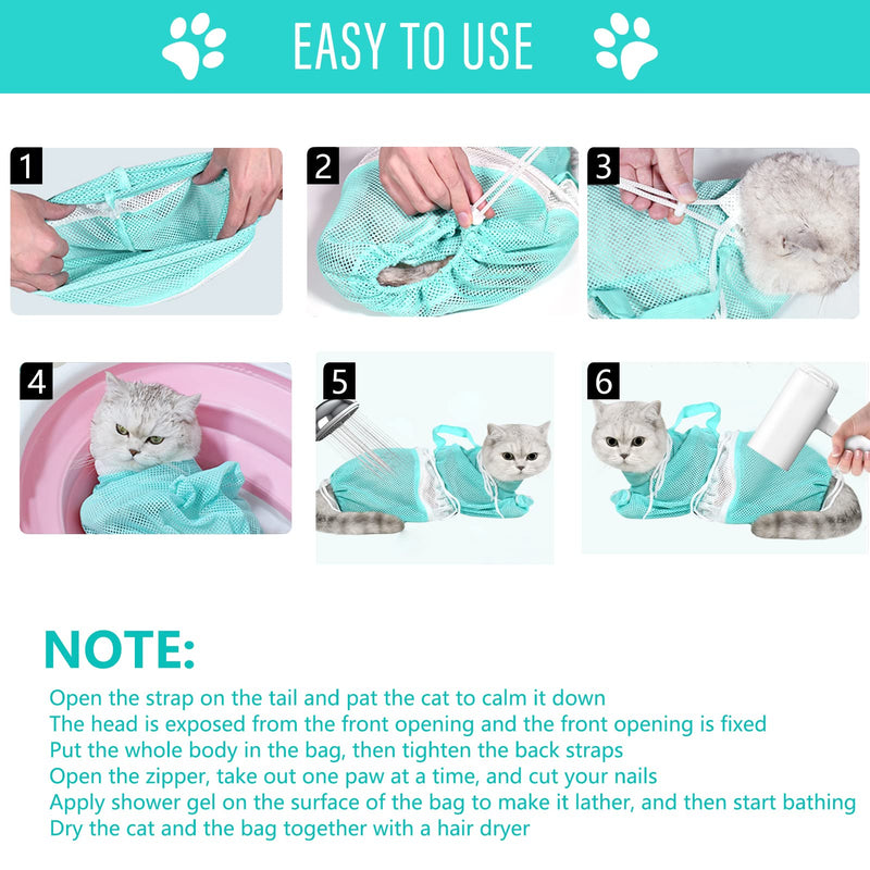 Cat Bathing Bag Cat Shower Net Bag, Anti-Bite Anti-Scratch Adjustable Breathable Mesh Grooming Carrier Bag for Pets, Bathing, Nail Trimming, Feeding Medicine, Ear Clean Gray-Blue - PawsPlanet Australia