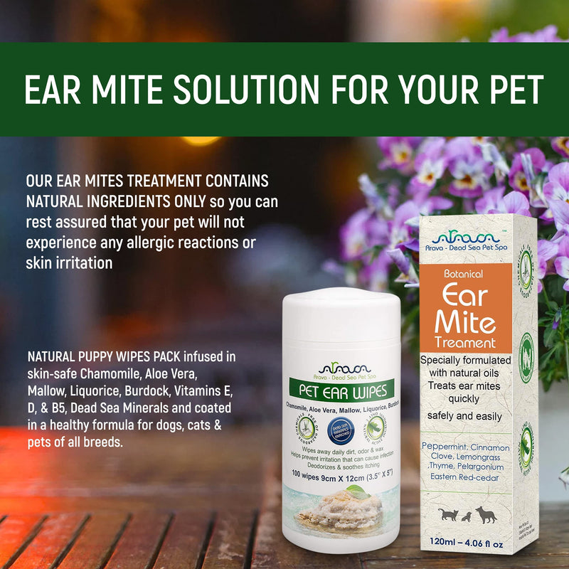 Arava Natural Ear Mite Treatment - for Dogs & Cats - Pet Ear Mites Infection Cleaner - Treat Inaccessible Areas & Prevent Infections - NOT for Cats Under 13 LBS & Puppies Under 9 Months - PawsPlanet Australia