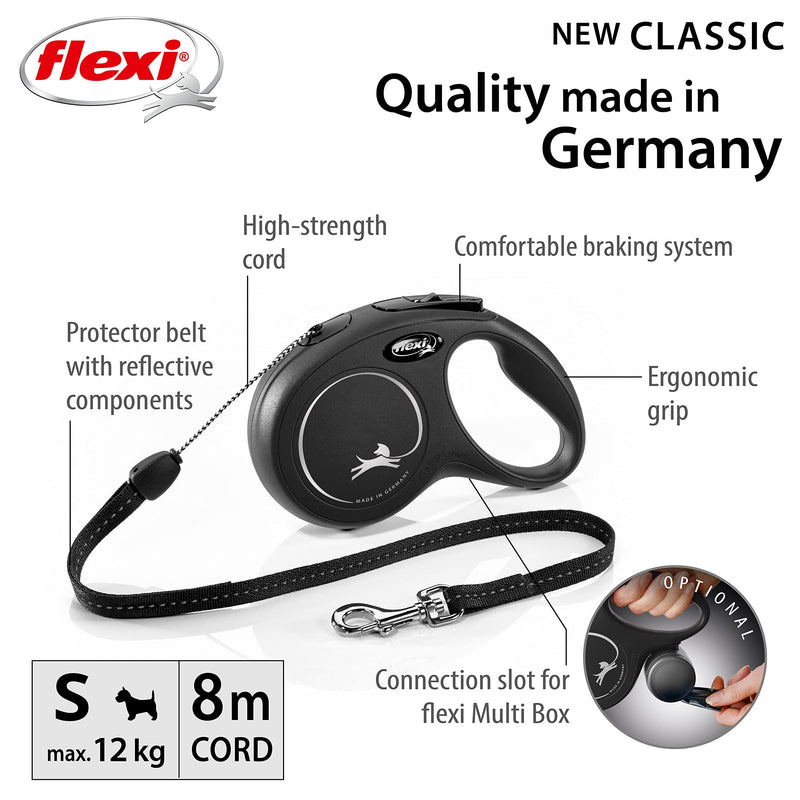 flexi New Classic Retractable Lead Cord, Black XS - PawsPlanet Australia