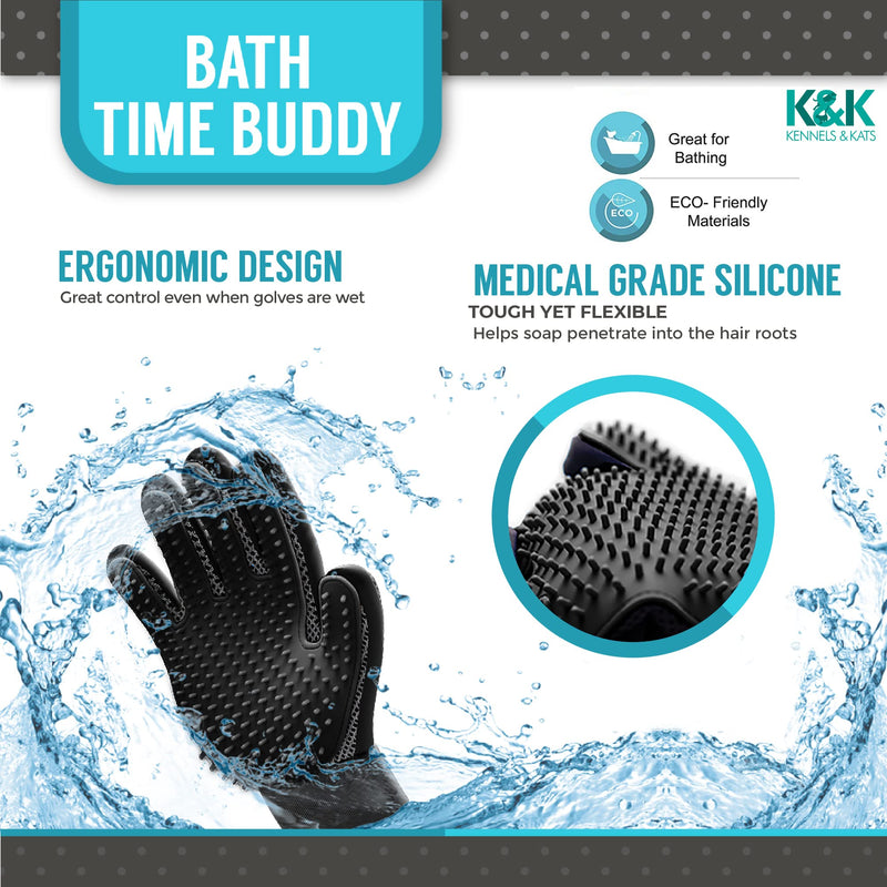 KENNELS & KATS New Version K&K Pet Grooming Gloves, Premium Deshedding Glove for Easy, Mess-Free Grooming of Cats, Dogs, Rabbits and Horses with Long/Short/Curly Fur Black Single - Right Hand One Size Fits All - PawsPlanet Australia