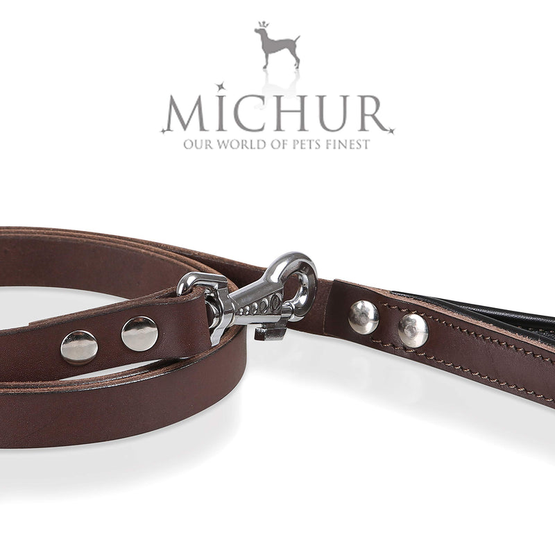 MICHUR Design leash, leather dog leash, leather dog collar, collar brown, with pattern, LEATHER, Size (approx.) 59,06 x 0,98" - PawsPlanet Australia