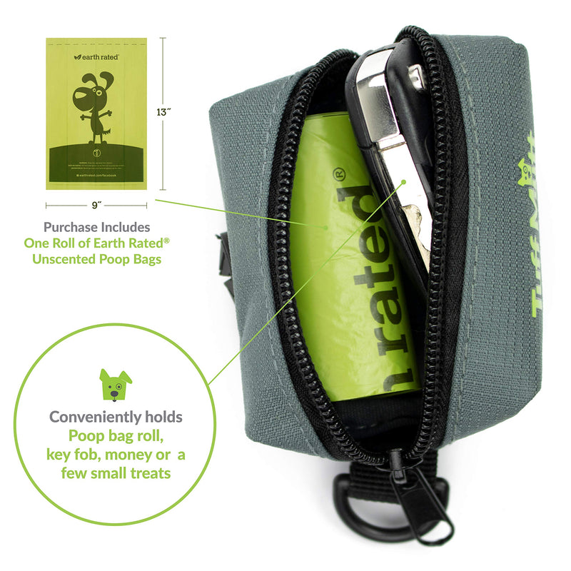 [Australia] - Tuff Mutt Poop Bag Holder Attaches to Dog Leash, Includes 1 Roll of Earth Rated Poop Bags, Waste Bag Dispenser and Lightweight Fabric. Makes a Great Walking, Running or Hiking Accessory 