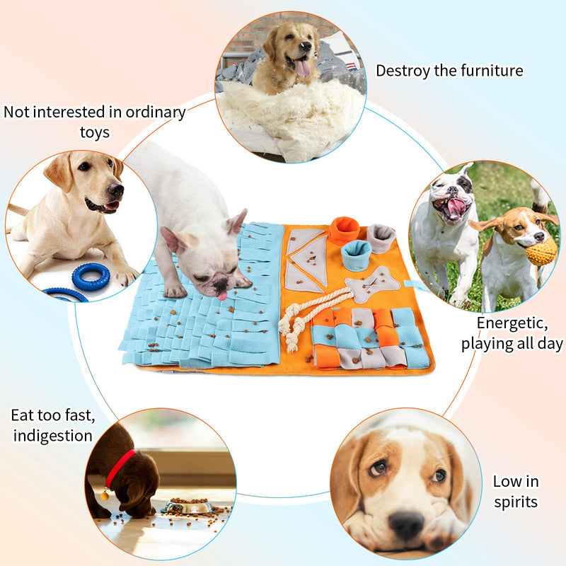 FREESOO Snuffle Mat for Dogs Boredom Dog Puzzle Toy Puppy Brain Training Pad Pet Feeding Mat Dog Treat Feeder Toy Orange - PawsPlanet Australia