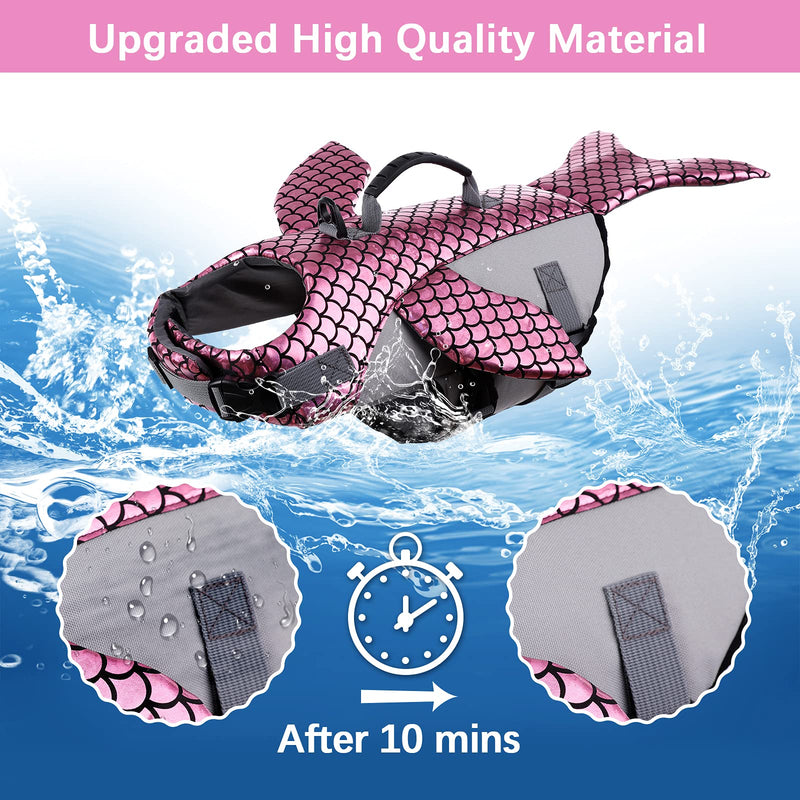 Kuoser Dog Life Jacket, High Floatation Blue Whale Shape Pet Life Vest Dog Swimsuit with Reflective Fish Scale, Dog Safety Preserver Lifesaver with Rescue Handle for Small Medium Large Dogs M-chest girth: 20.5"-25.2" Pink - PawsPlanet Australia