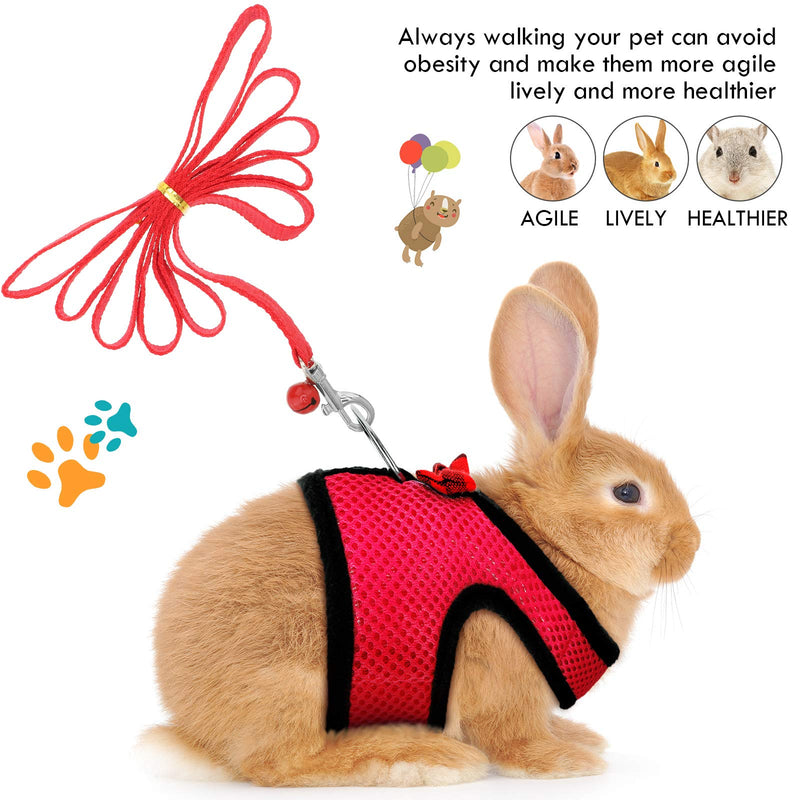 [Australia] - SATINIOR 2 Pieces Soft Small Pet Harness Pet Walking Vest with Bowknot Bell Breathable Puppy Harness Nylon Pet Leash Vest Set for Bunny, Ferret, Rats, Iguana, Hamster S Black, Red 