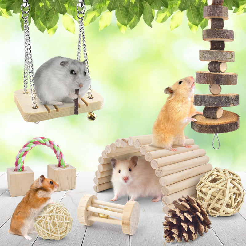 ERKOON Hamster Chew Toys,12 PCS Bunny Teeth Boredom Breakers, Natural Wooden Dumbbell Bridge Swing Seesaw Suitable for Small Pet Rabbits, Gerbils, Guinea Pig - PawsPlanet Australia