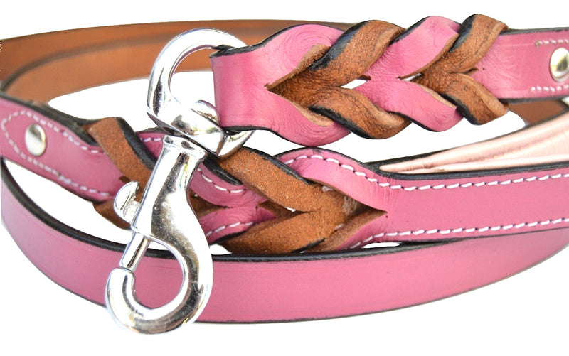 [Australia] - Soft Touch Collars - Luxury Handmade Braided Leather Dog Leash - The Capri Collection - 6 Feet x 3/4 inch Pink/Light Pink Handle 