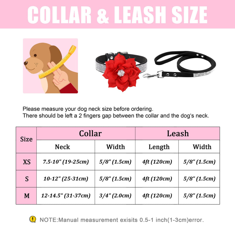 Pet Artist Rhinestone Dog Collars for Small Dogs,Soft Diamond Dog Collar,Bling Dog Collars for Medium Dogs with Flower Black XS:Neck 7.5-10"(19-25cm),Width5/8"(1.5cm) - PawsPlanet Australia