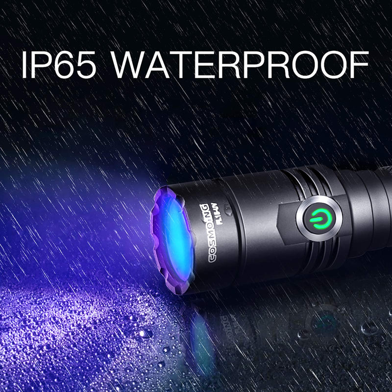 395nm UV Flashlight, COSMOING Upgrade Rechargeable Black Light, LED Ultraviolet Flashlight with Battery IP65 Waterproof Pet Urine Detector for Dog Cat Stains, Scorpion, Bed Bug, Household - PawsPlanet Australia