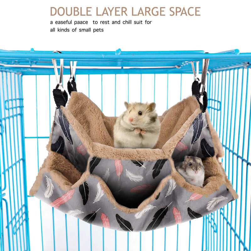 Petmolico Small Pet Hanging Triple-Layer Warm Hammock Bed Cage Accessories Bedding Hideout Playing Sleeping for Parrot Sugar Glider Ferret Squirrel Hamster Rat Brown Feather - PawsPlanet Australia