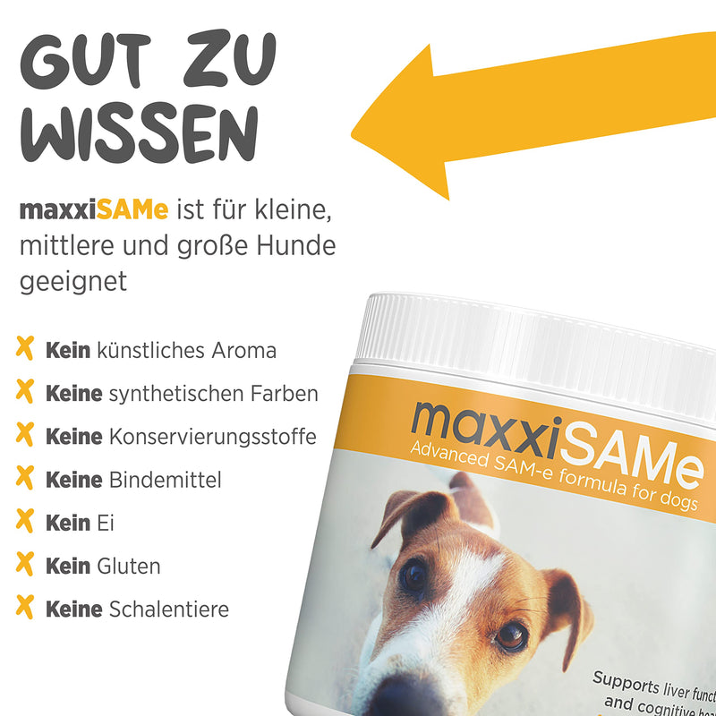 maxxipaws - maxxiSAMe SAM-e supplementary food for dogs - support of liver function & cognitive dysfunction in older animals - powder 150 g - PawsPlanet Australia