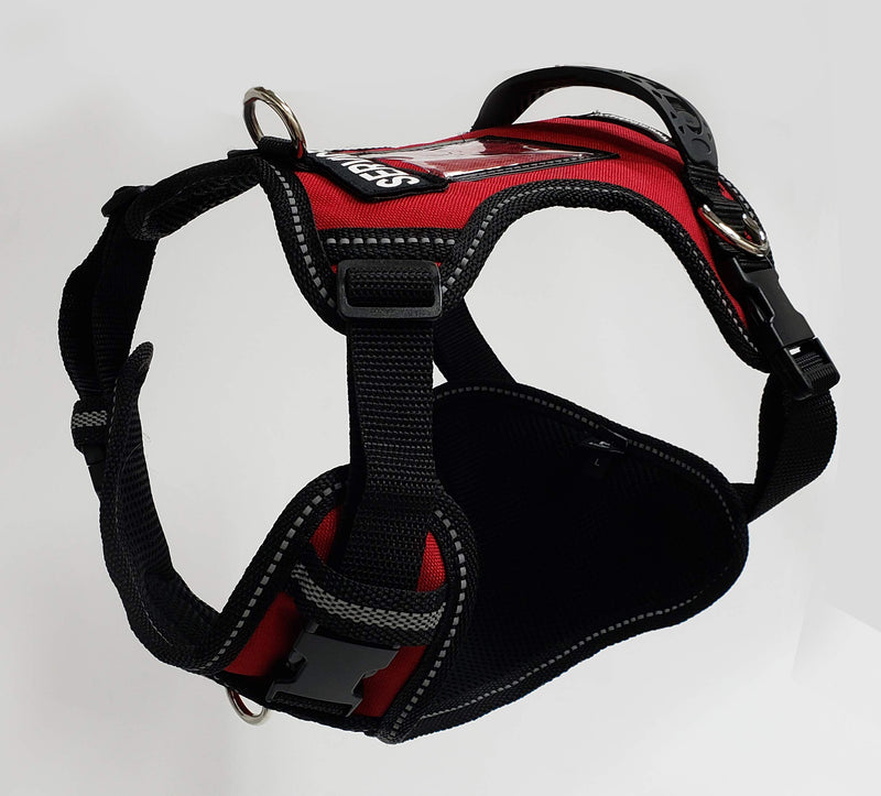 [Australia] - Activedogs No Pull Service Dog Harness - Red - Front D-Ring -Quick Release - Clear ID Pocket Window - Molded Handle for Easy Grab Med/Lg (24"-32") 