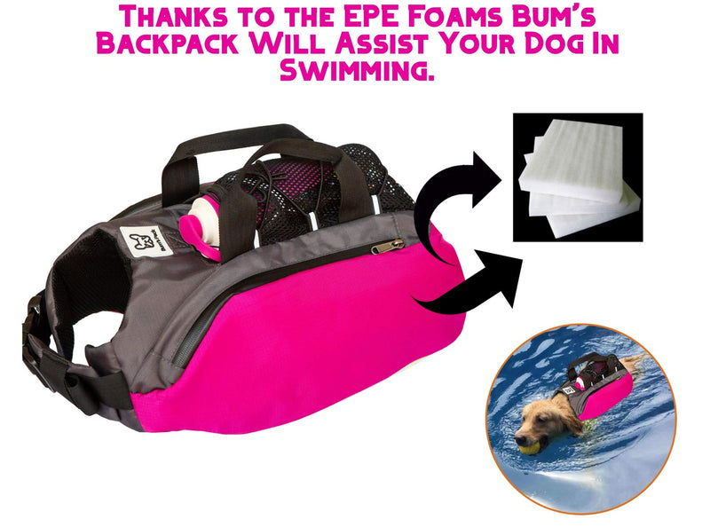 [Australia] - Bum's Pack Dog Backpacks, Luminous & Reflective Hiking Pack for Dogs, Water Bottle Included Camping & Travel Saddlebag for Dogs, Dog Float Coat, Dog Life Jacket, Dog Backpacks for Medium & Large Dogs Pink 