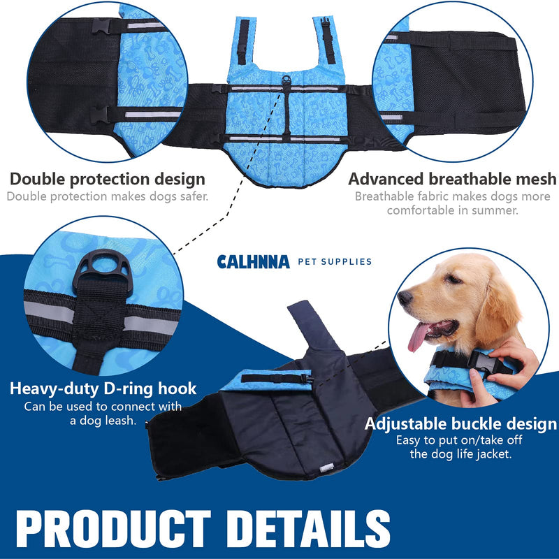 CALHNNA Dog Life Jacket for Small Medium Large Dogs Life Vests for Swimming and Boat Blue - PawsPlanet Australia