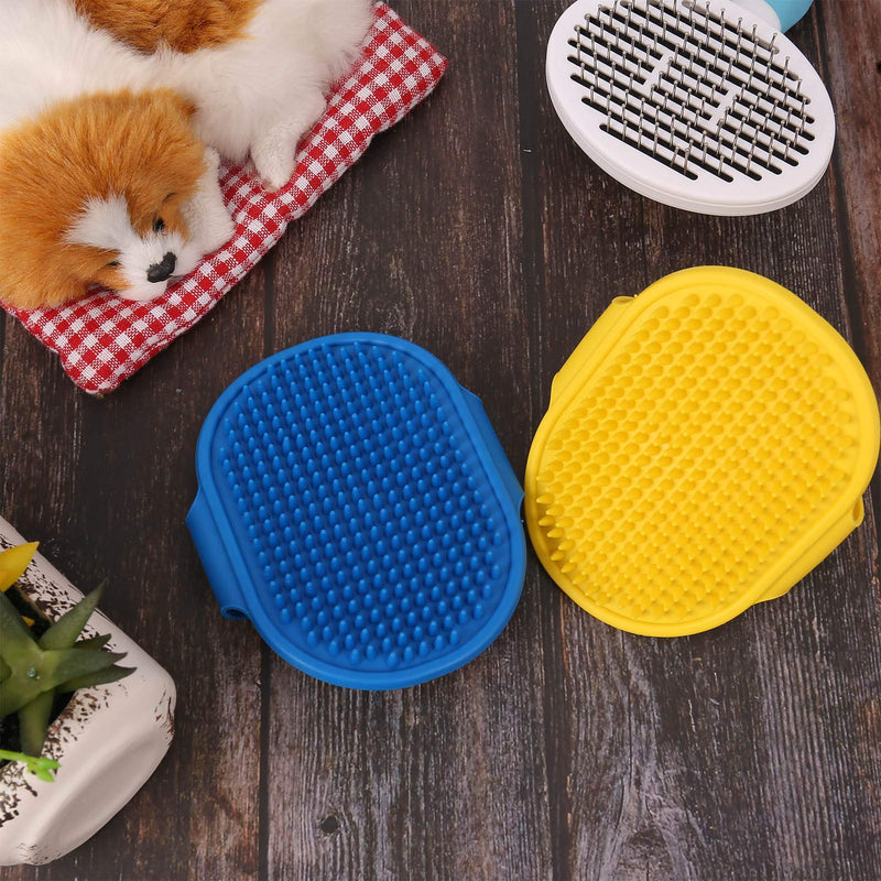 Heyu-Lotus Dog Bath Brush, 2 Pcs Pet Bath Brush with Adjustable Ring Handle, Soothing Massage Rubber Comb for Long Short Haired Dogs and Cats (Blue and Yellow) Blue and Yellow - PawsPlanet Australia