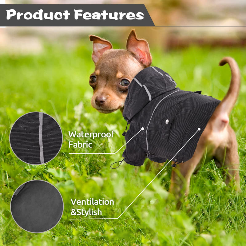 Kuoser Dog Rain Coat, Pet Packable Rain Jacket with Removable Hoodie, Reflective Puppy Poncho, Lightweight Pet Slicker Raincoat with Leash Hole & Pocket, Dog Rainwear for Small Medium Dogs Small (Weight: 5 - 11lb) Black - PawsPlanet Australia