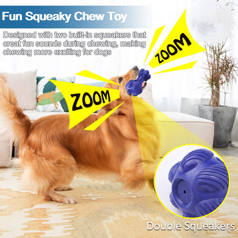 VIEWLON Squeaky Dog Chew Toys - Indestructible Toys for Aggressive Chewers, Tough Rubber Toy Teeth Cleaning, Durable Bone with Beef Flavour for Medium/Large Breed Dogs Blue - PawsPlanet Australia