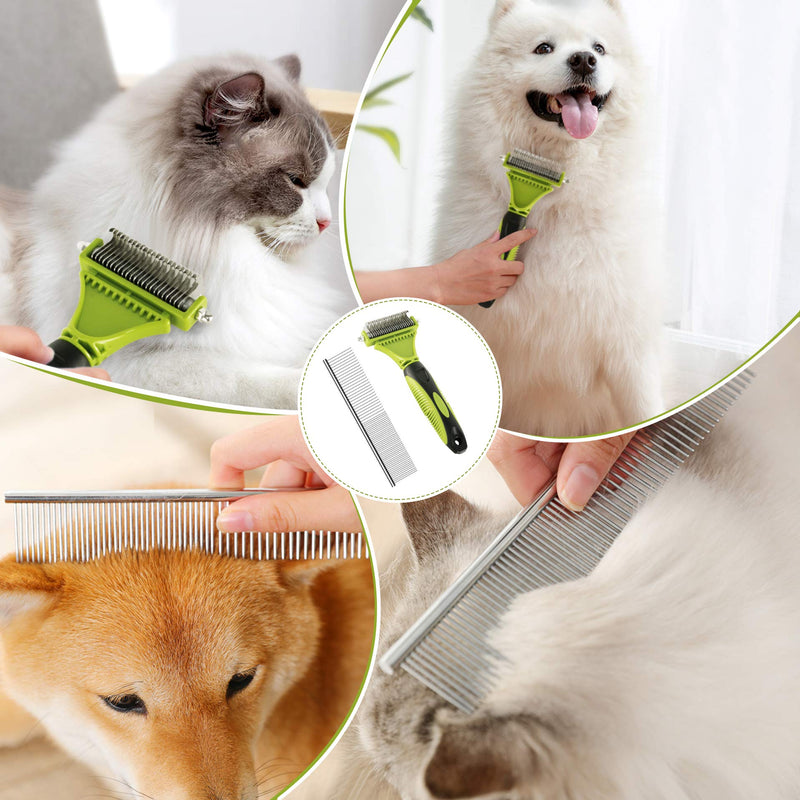 EASTLION Pet Grooming Dematting Comb Tool Kit,12+23 Teeth Double Sided Blade Undercoat Rake Brush,Remove Loose Matts Tangled Short Long Hair for Small Medium Large Dogs Cats Horses(Green) Green - PawsPlanet Australia