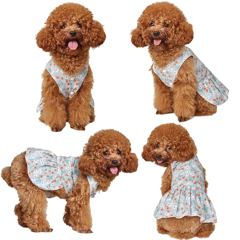 Dog Dress Puppy Cloth - Cute Pet Cloth 100% Cotton Breathable and Cooling Teacup Dog Clothes Adorable Pet Dress for Small Dogs and Cats (Blue, XX-Small) Blue - PawsPlanet Australia