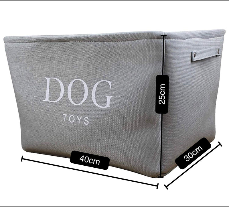 Grey Canvas Dog Toy Basket Box for Dogs Toy Storage. 40cms (16in) x 30cms (12in) x 25cms (10in) - PawsPlanet Australia