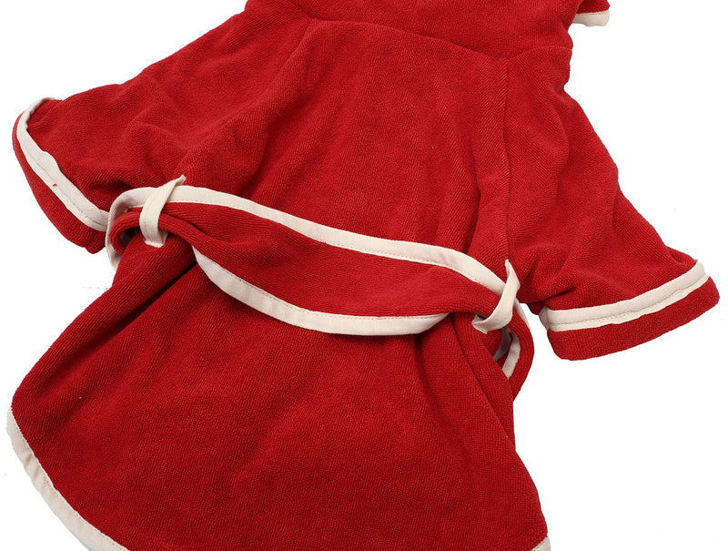 Dog bathrobe towel, dry fast dog robe with hoodies, microfibre dog towel wrap super absorbent pet dog cat bath robe towel - Red - S - PawsPlanet Australia