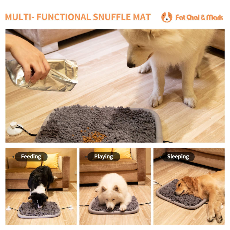 FAT CHAI & MARK Pet Snuffle Mat for Dogs 21" x 17" Interactive Dog Puzzle Toy Enrichment Toys for Foraging and Digging - Slow Feeder for Cat Puppy - Nosework Blanket with Suction Cups gray - PawsPlanet Australia