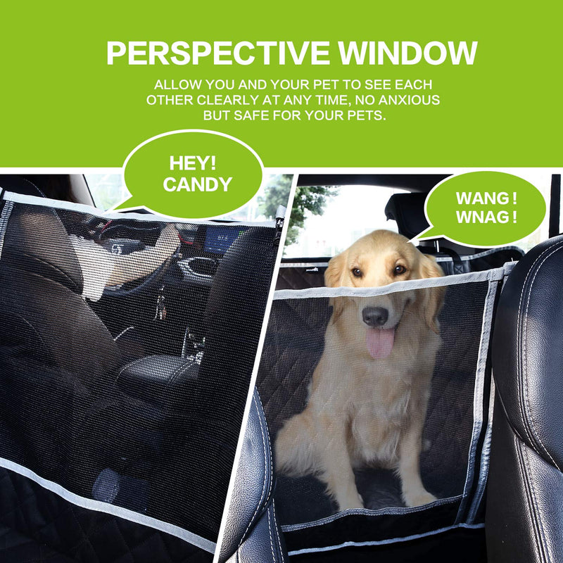 Pecute Dog Car Seat Cover 100% Waterproof,Rear Seat Covers for Dogs with Viewing Window/Side Flaps/Storage Bags,Dog Car Hammock Scratch Proof Nonslip Back Seat Protector for Cars Trucks SUV(146x136cm) Black in Rhombus Upgrade Mesh Window - PawsPlanet Australia