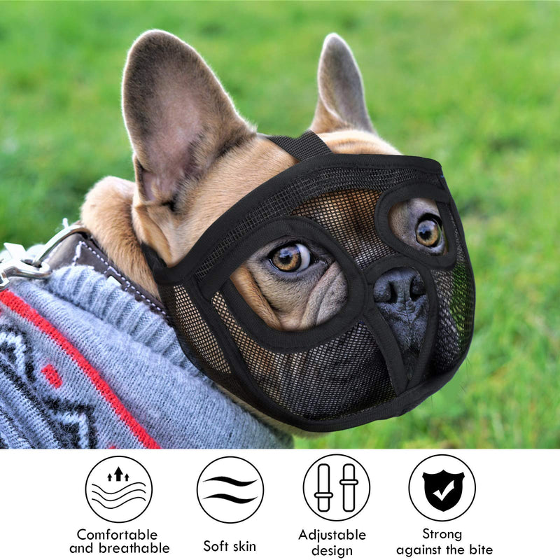 Weewooday 2 Pieces Short Snout Dog Muzzle Mesh Mask Adjustable Breathable Mesh Bulldog Muzzle Barking Biting Chewing Training for Small Medium Large Dog S Black, Royal Blue - PawsPlanet Australia