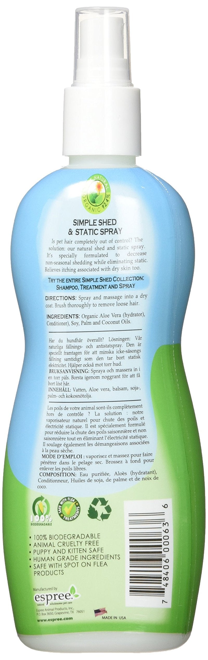 Espree Simple Shed & Static Spray, 12 oz - PawsPlanet Australia