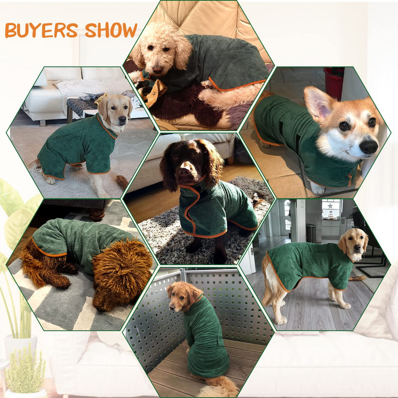 PETTOM Dog Drying Coat Small Super Absorbent Microfiber Puppy Dog Drying Robe Adjustable Dog Dressing Gown (XS,Green) XS Green - PawsPlanet Australia