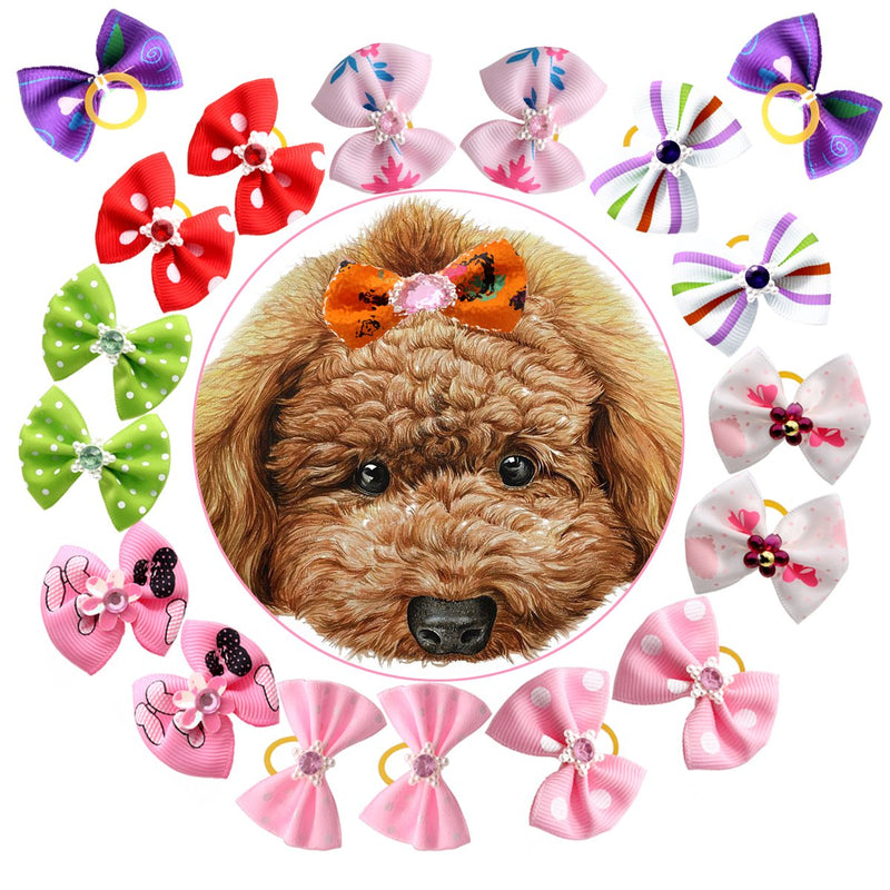 HOLLIHI 50 pcs Adorable Grosgrain Ribbon Pet Dog Hair Bows with Elastic Rubber Bands - Doggy Kitty Bowknots Topknot Grooming Accessories Set for Long Hair Puppy Cat - PawsPlanet Australia