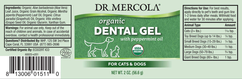 Dr Mercola Healthy Pets Dental Gel (with Herbal Extracts, Peppermint Flavour, 113.4g) - PawsPlanet Australia