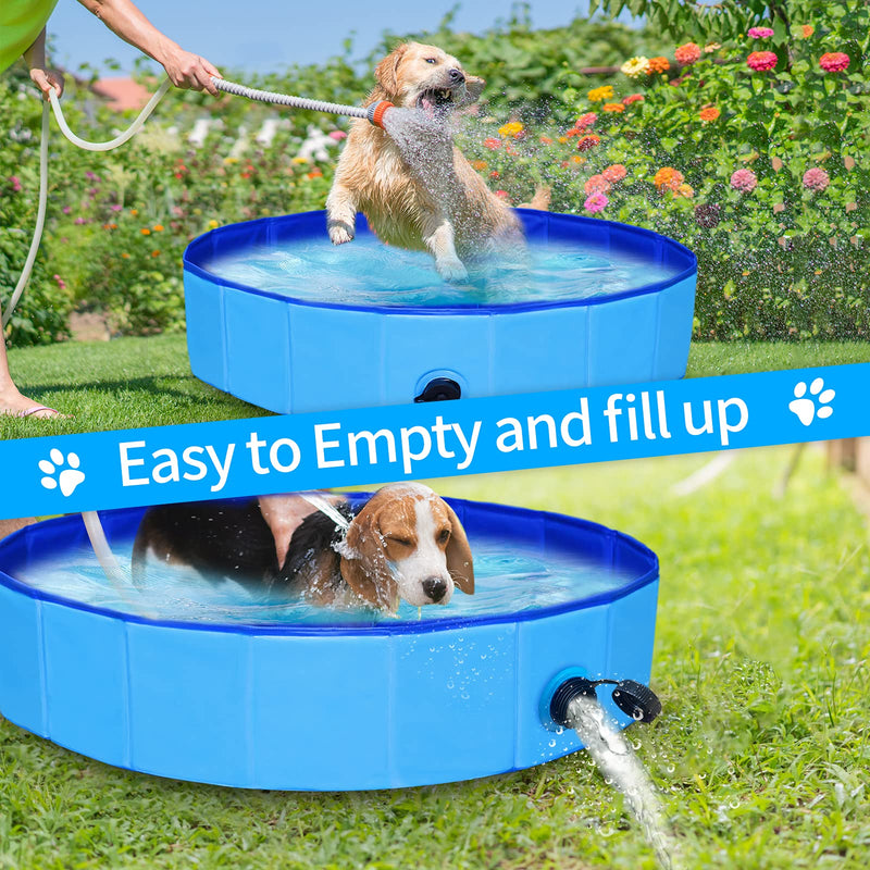 Malier Foldable Dog Pool, Portable Pet Dog Swimming Pool with Squeaky Dog Chew Toy, Collapsible Plastic Kiddie Pool Bathing Tub for Small Large Dogs Cats and Kids 32 x 8 Inch - PawsPlanet Australia