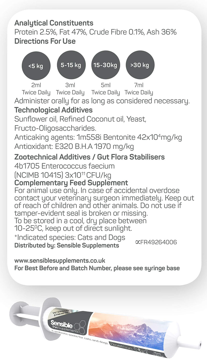 Sensible Supplements 'Digestion' for cats and dogs. Contains probiotics, prebiotics and bentonite clay. Paste in an oral syringe (30ml) - PawsPlanet Australia