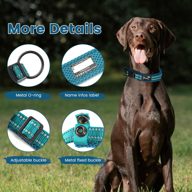IDOGCHEW Dog Collar Adjustable and Reflective, Breathable Nylon Soft Padded Collar, Multiple Sizes for Small Medium Large Dogs (Blue, S) Blue - PawsPlanet Australia