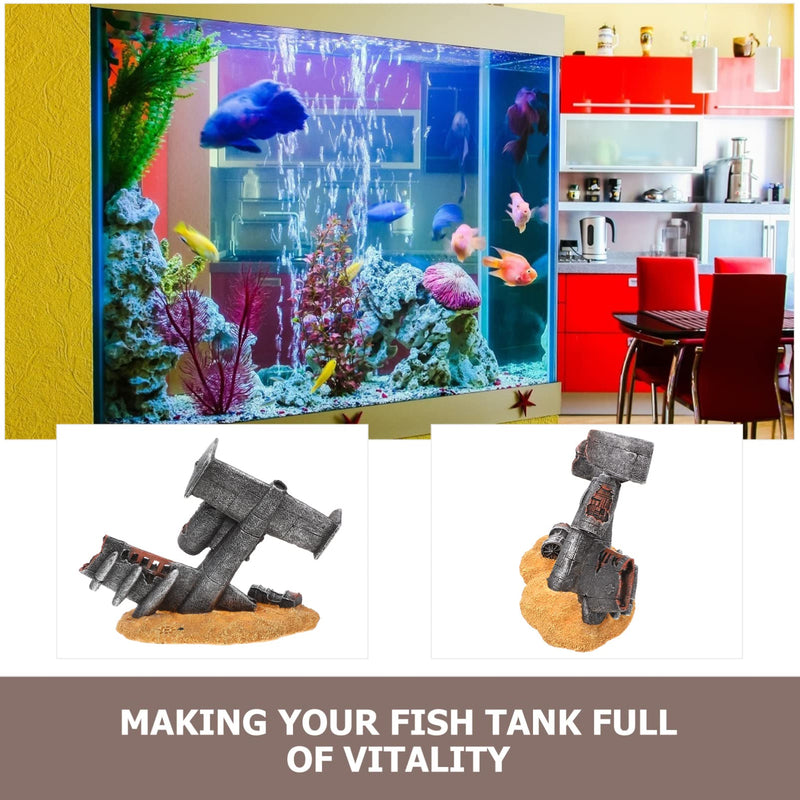 POPETPOP Resin Aquarium Military Thunderbolt Fighter Airplane Wreck Aquarium Fish Tank Ornament Decoration - PawsPlanet Australia