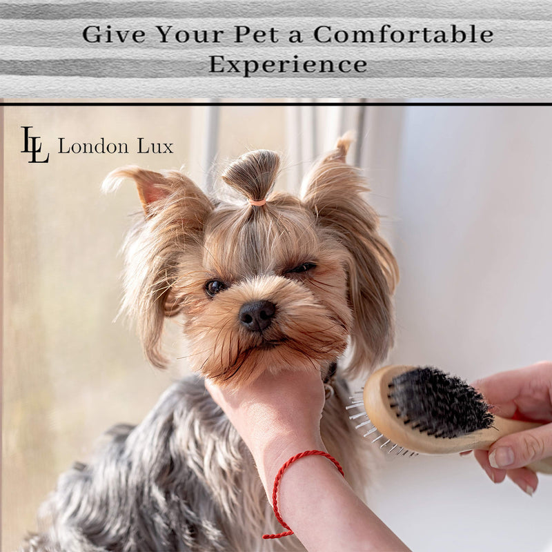 London Lux Double Sided Pin and Bristle Bamboo Dog Brush| Cat Brush for Cleaning Loose Fur and Dirt. This Dog Grooming Brush Suitable for Long, Short, Thick, Wiry, or Curly Hairs - PawsPlanet Australia