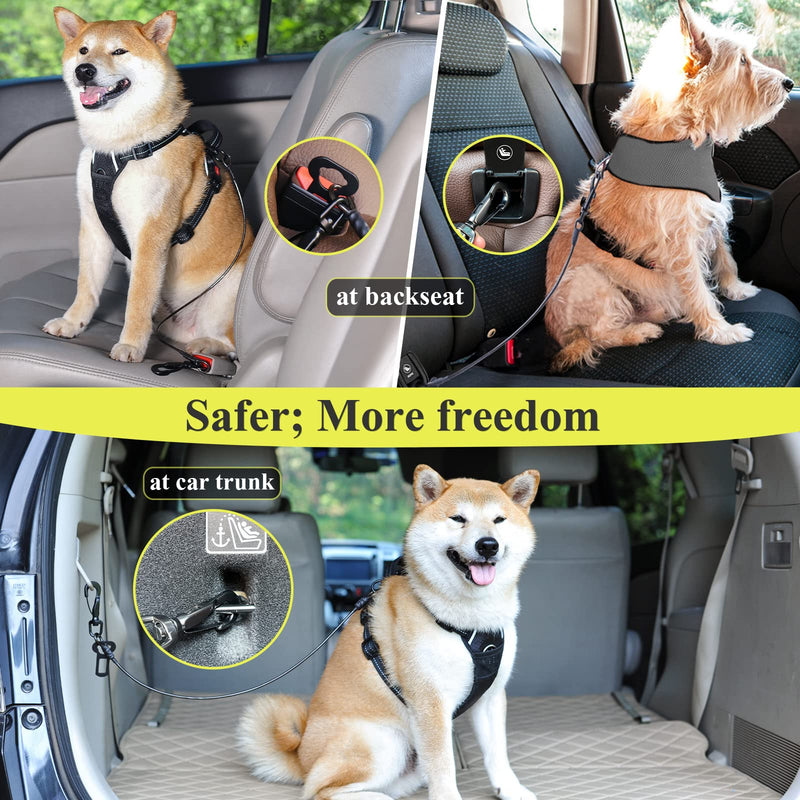 Vivaglory Chew-Proof Dog Seat Belt, New 2-in-1 Multi-Functional Waterproof Dog Safety Belt, Heavy Duty Steel Rope Pet Car Seat Belt with 5 Sizes for Small to X-Large Dogs (16"/22"/28"/33"/37") 16 Inch Black - PawsPlanet Australia