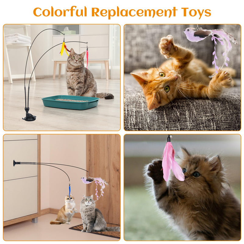 GOHHME Pack of 15 interactive cat toy fishing rod with feather, cat toy with bird, cat fishing rod with suction cup, cat stick toy with feathers for cats, feather toy with suction cup - PawsPlanet Australia