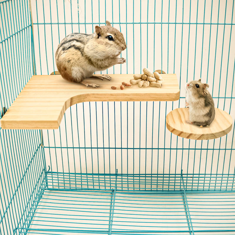 Squirrel Gerbil Chinchilla and Dwarf Hamster L-Shaped Pedal Wooden Platform, 3 Pieces of Natural Wooden Parrot Hamster Round Standing Board, Rat Activity Chinchilla Bird Cage Accessories style-1 - PawsPlanet Australia