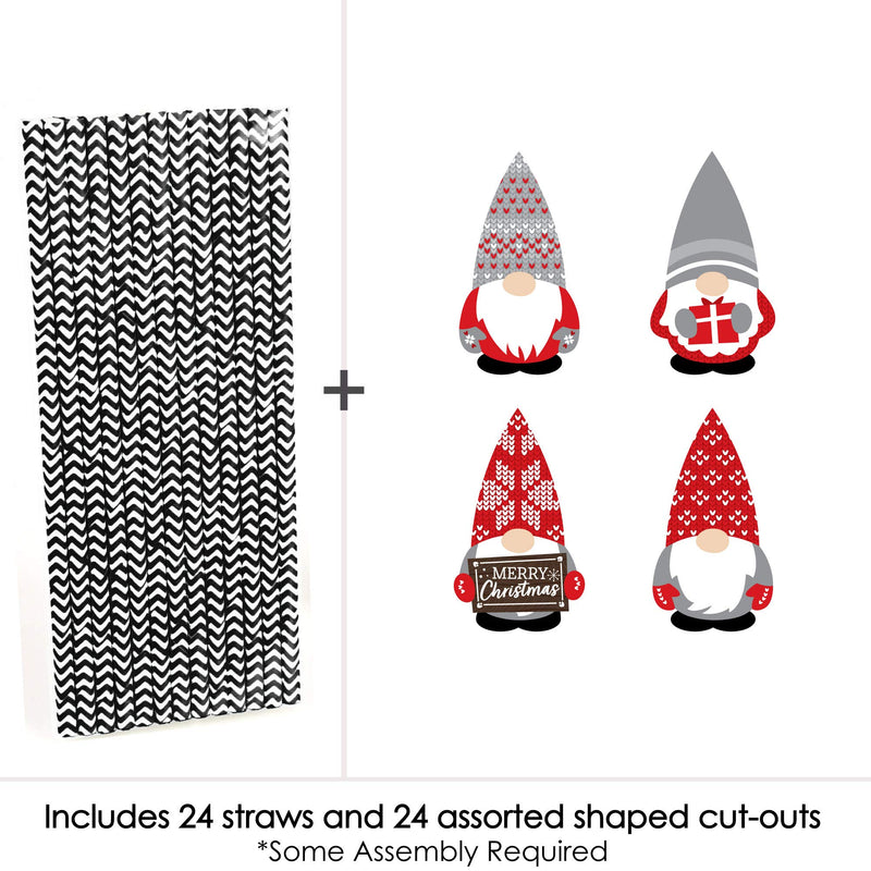 Big Dot of Happiness Christmas Gnomes - Paper Straw Decor - Holiday Party Striped Decorative Straws - Set of 24 - PawsPlanet Australia