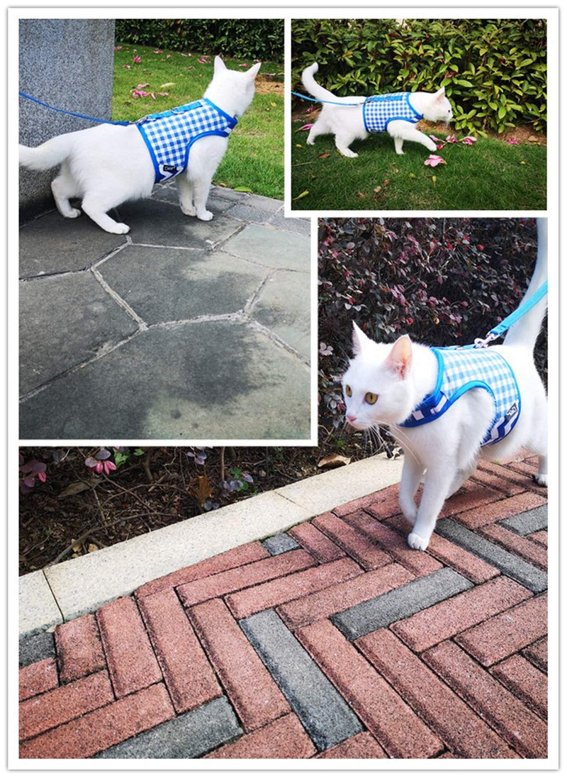 Escape Proof Cat Harness with Leash Large, Adjustable Cat Walking Jackets, Padded Cat Vest Blue Plaid - PawsPlanet Australia