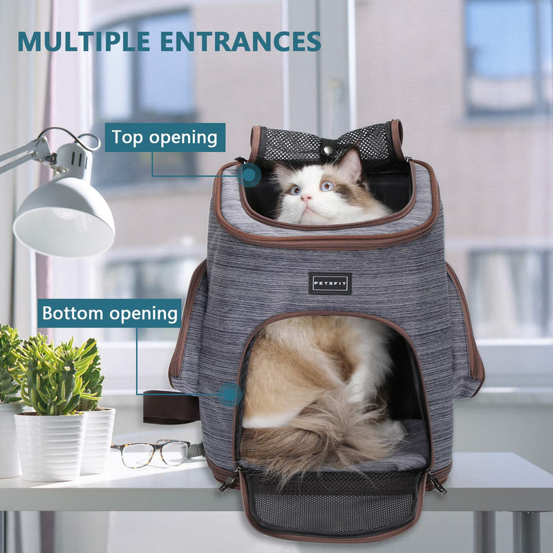 Petsift Cat Backpack, Portable Breathable Cat Carrier Backpack for Cats and Small Dogs,Dog Carrier Backpack with Fleece Mat and Side Pocket Travel Uses 30cm x 24cm x 41cm … Grey - PawsPlanet Australia