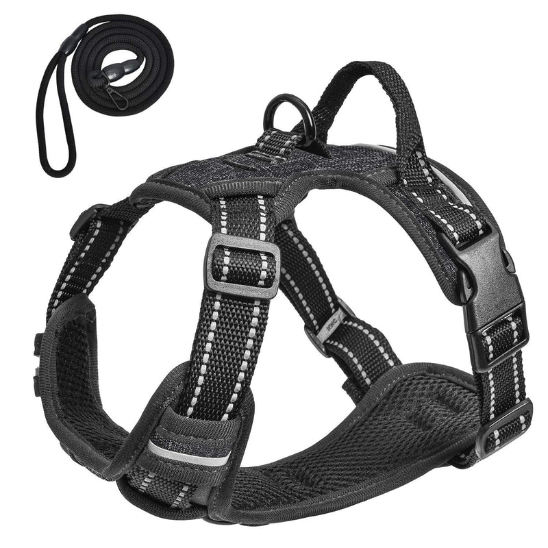 SUPPETS No Pull Dog Harness with Leash Reflective Padded Pet Vest Adjustable Soft Puppy Harness with Easy Control Handle for Small Dogs and Cats, Black,(Neck Girth: 5"-15,Chest Girth: 10.5"-20) Small(Neck Girth: 5"-15",Chest Girth: 10.5"-20") - PawsPlanet Australia