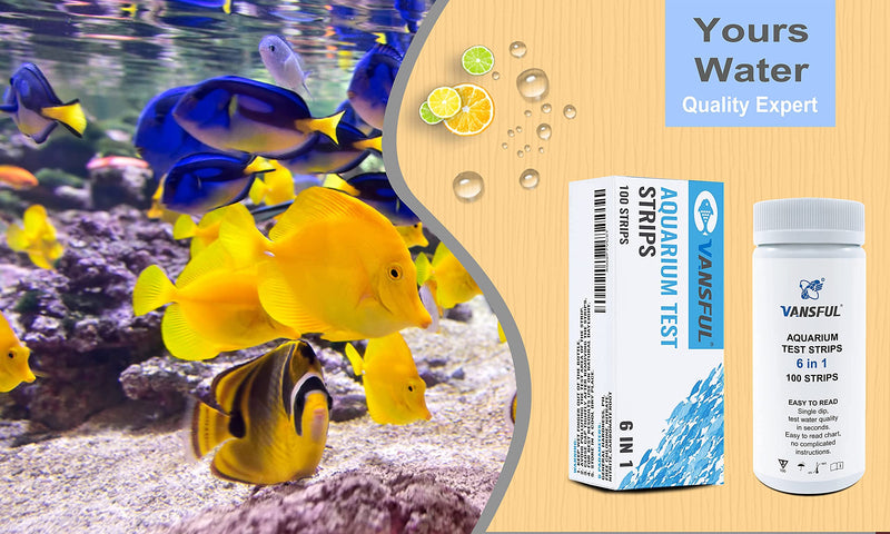 VANSFUL 6 in 1 Aquarium Test Strips, 100 Strips Fish Tank Test Kit for Testing Freshwater Saltwater Pond,Accurate Nitrate Nitrite Chlorine Carbonate Hardness (GH & KH) and pH - PawsPlanet Australia